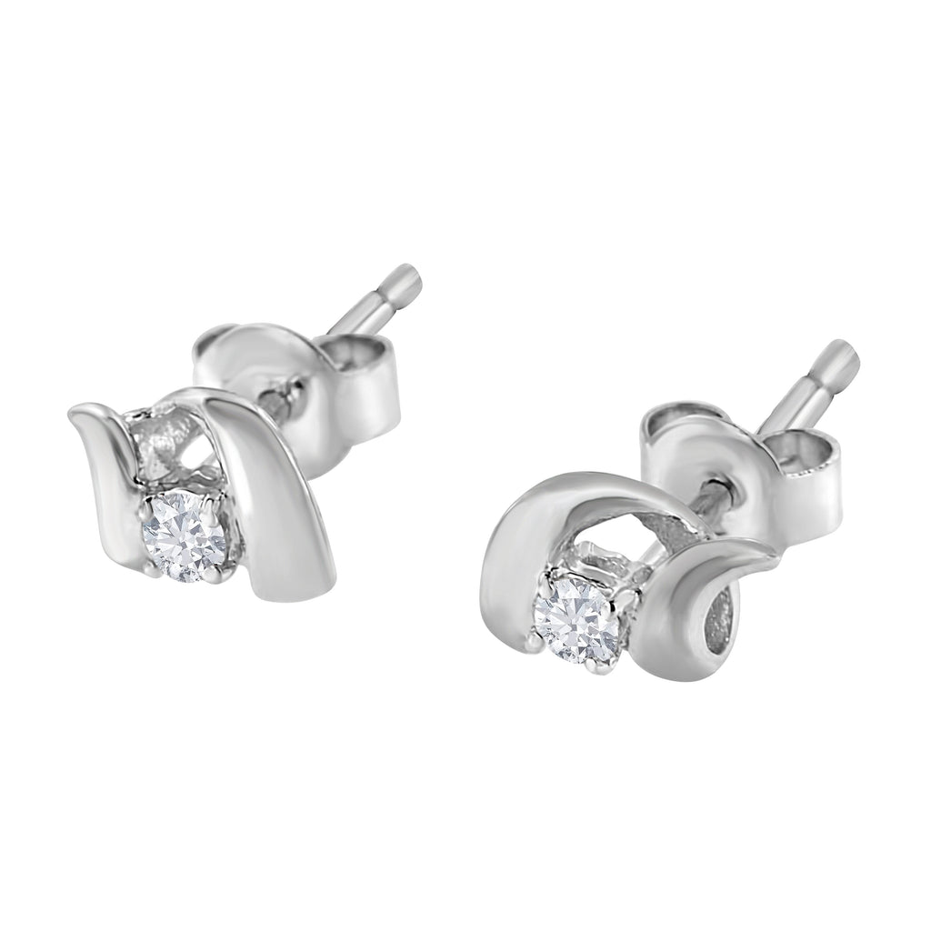 10K White Gold 1/10 Cttw Round Brilliant-Cut Diamond Espira Swirls Solitaire Push Back Stud Earrings (I-J Color, I1-I2 Clarity)