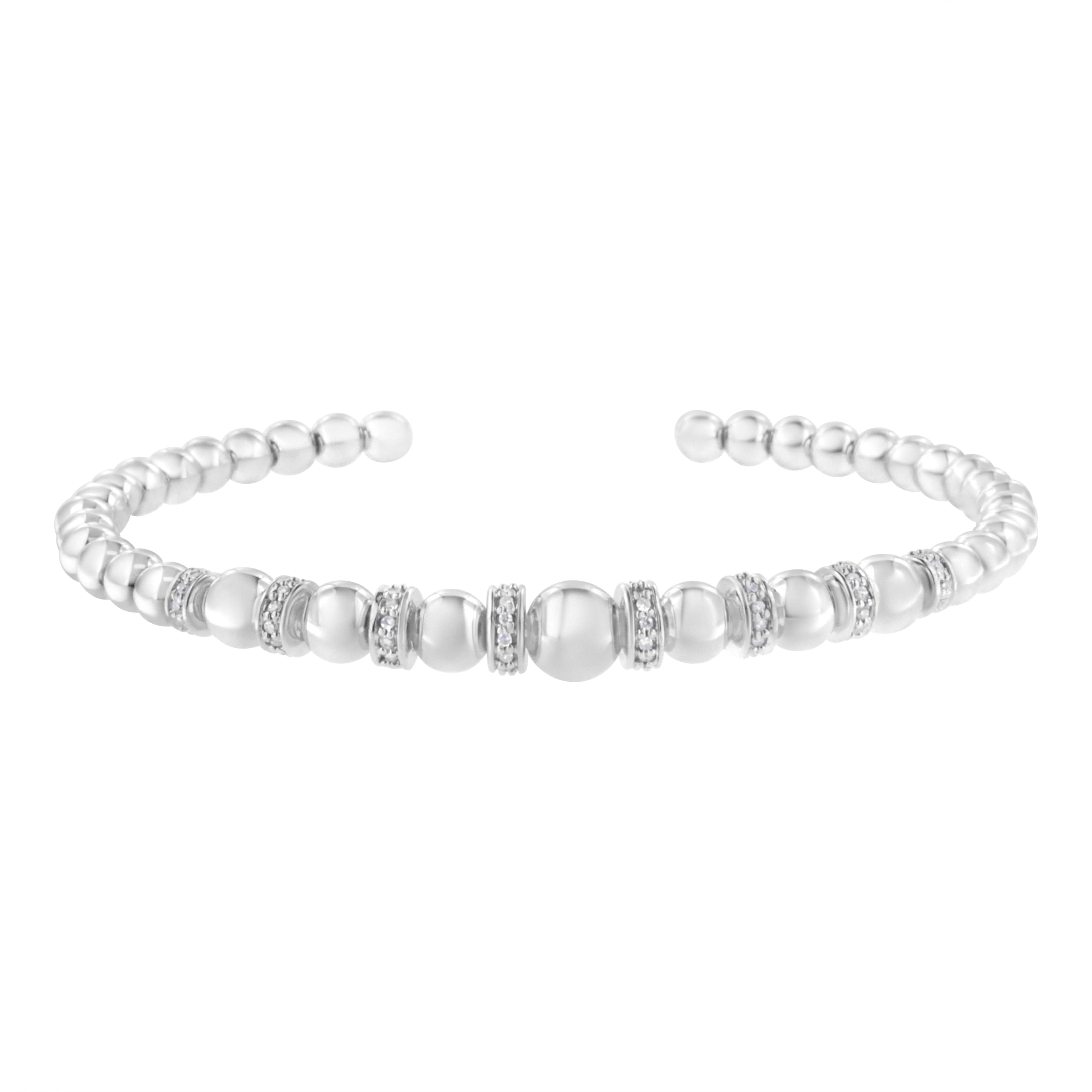.925 Sterling Silver 1/4 Carat Total Weight Diamond Rondelle Graduated Ball Bead Cuff Bangle Bracelet (I-J color, I2-I3 clarity) - Fits wrists up to 7 1/2 inches