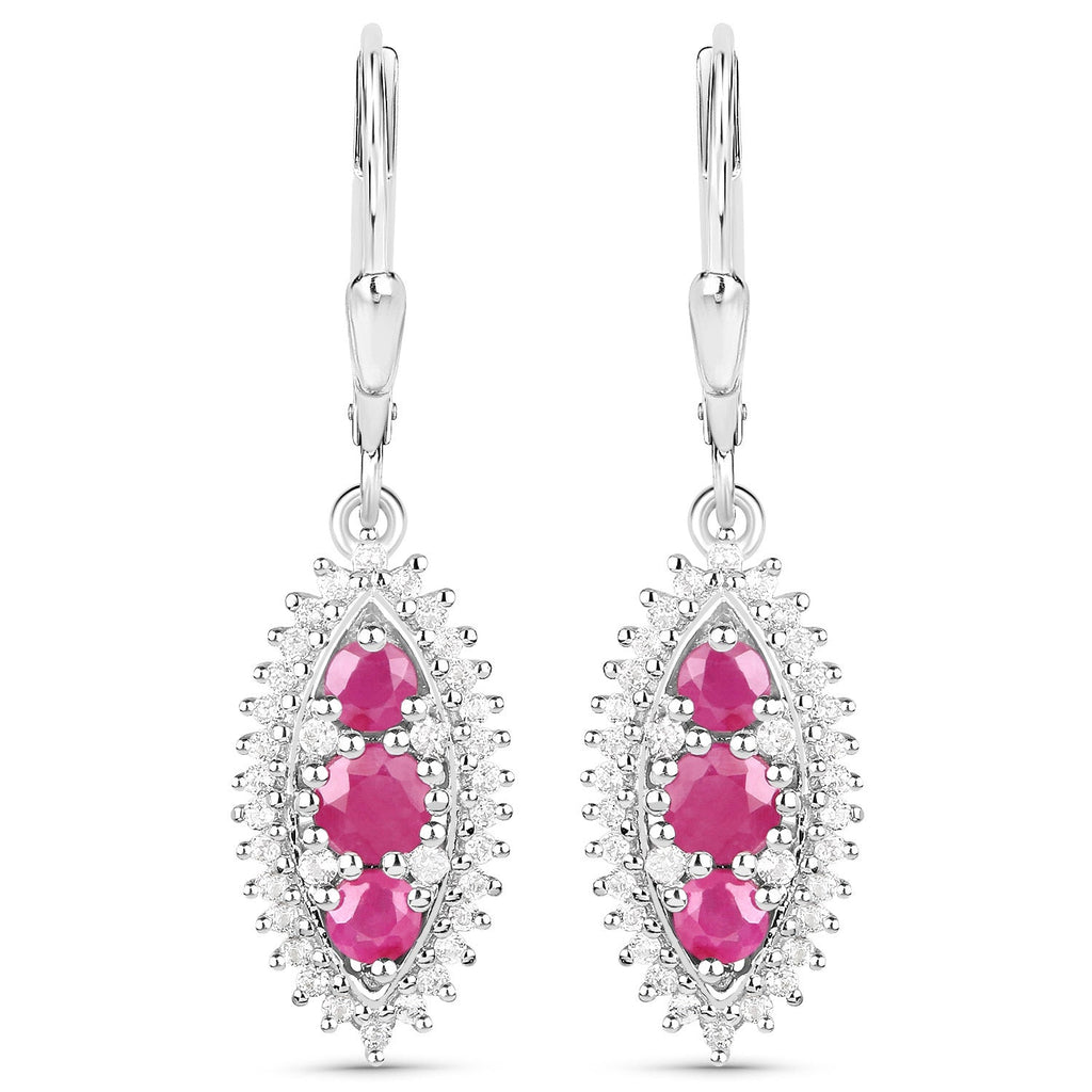 4.32 Carat Genuine Ruby and White Topaz .925 Sterling Silver 3 Piece Jewelry Set (Ring, Earrings, and Pendant w/ Chain)