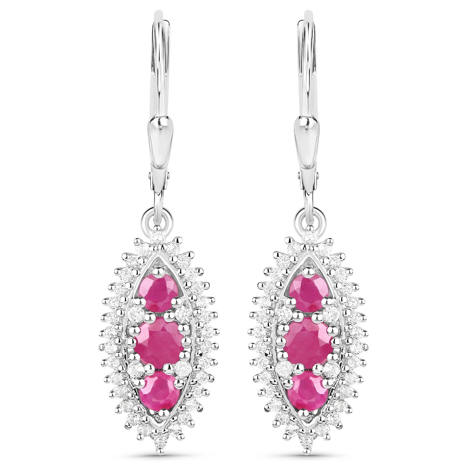 4.32 Carat Genuine Ruby and White Topaz .925 Sterling Silver 3 Piece Jewelry Set (Ring, Earrings, and Pendant w/ Chain)