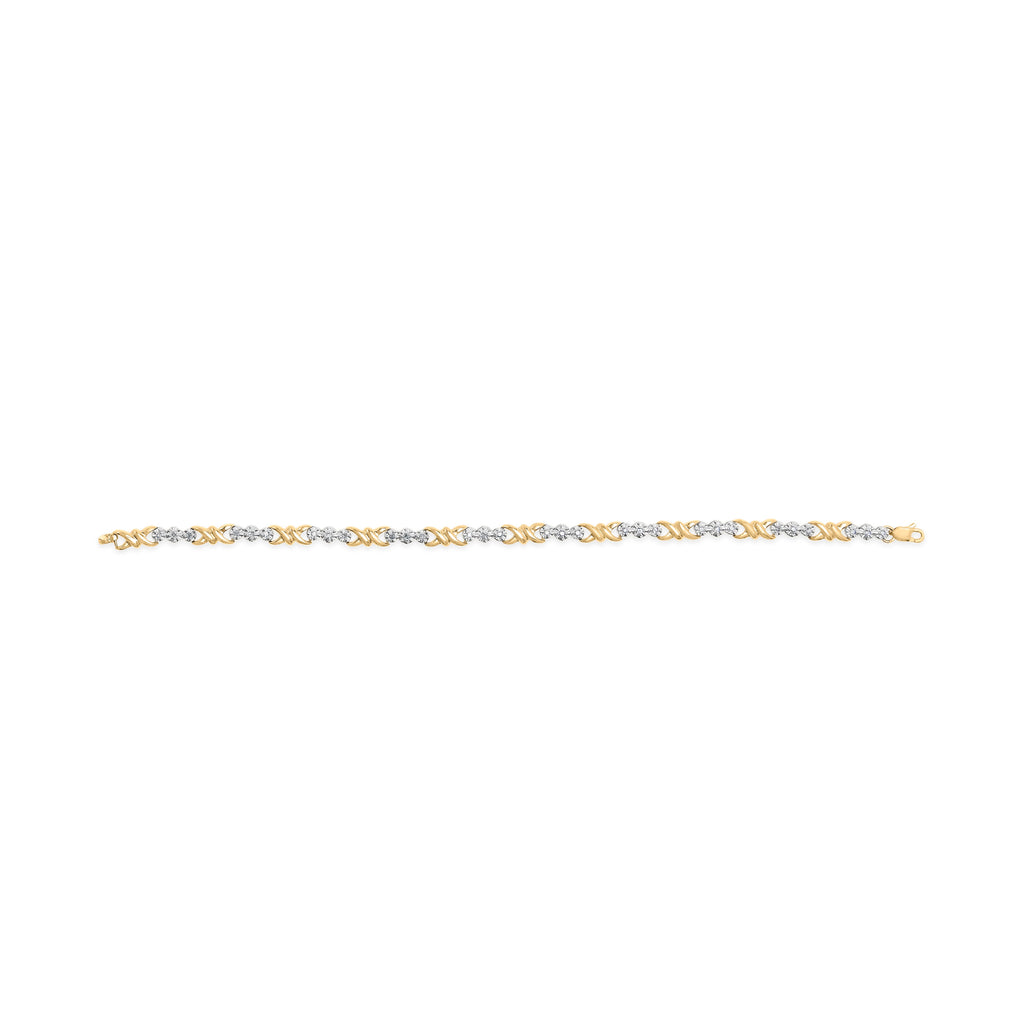 10k Yellow Gold 1/3 Carat Total Weight Diamond 3 Stone and X-Link Bracelet (I-J Color, I1-I2 Clarity) - 7.50" Inches