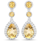 7.06 Carat Genuine Citrine and White Topaz .925 Sterling Silver Earrings