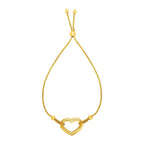 Adjustable Bracelet with Shiny Open Heart in 14k Yellow Gold