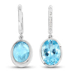 15.13 Carat Genuine Blue Topaz and White Diamond .925 Sterling Silver Earrings