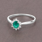 0.40 Carat Genuine Zambian Emerald and White Diamond 14K White Gold Ring