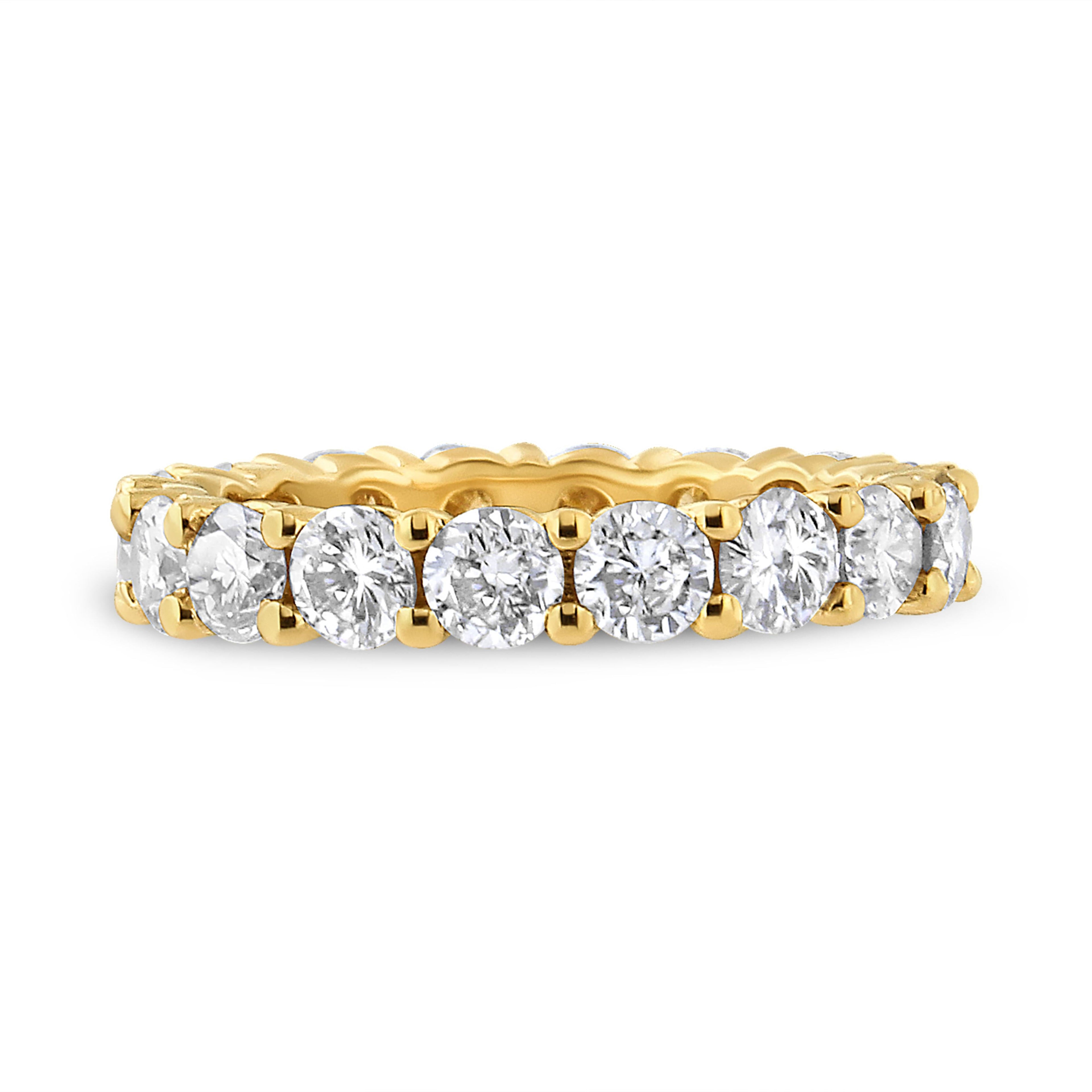 14K Yellow Gold 3.00 Carat Total Weight Shared Prong Set Round Cut Diamond Eternity Band (J-K Color, VS1-VS2 Clarity) - Ring Size 7