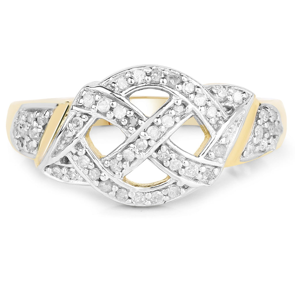 14K Yellow Gold Plated 0.21 Carat Genuine White Diamond .925 Sterling Silver Ring