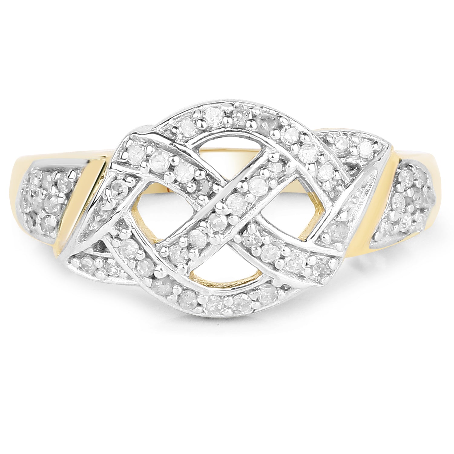 14K Yellow Gold Plated 0.21 Carat Genuine White Diamond .925 Sterling Silver Ring