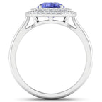 2.02 Carat Genuine Tanzanite and White Diamond 14K White Gold Ring