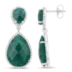19.42 Carat Dyed Emerald and White Topaz .925 Sterling Silver Earrings