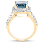 14K Yellow Gold Plated 5.03 Carat Genuine London Blue Topaz and White Topaz .925 Sterling Silver Ring