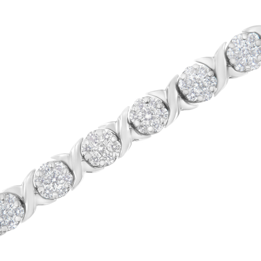 14K White Gold 4 7/8 Carat Total Weight Round Brilliant-Cut Diamond Round Cluster & X-Link 7" Tennis Bracelet (I-J Color, SI2-I1 Clarity)