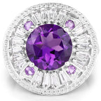 5.58 Carat Genuine Amethyst and White Topaz .925 Sterling Silver Ring