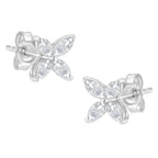 14K White Gold 1/2 Cttw Marquise Diamond 8 Stone Floral Leaf Stud Earrings (H-I Color, SI1-SI2 Clarity)