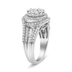 14K White Gold 1 1/2 Cttw Diamond Floral Cluster and Studded Shank Halo Ring (H-I Color, SI2-I1 Clarity) - Ring Size 7