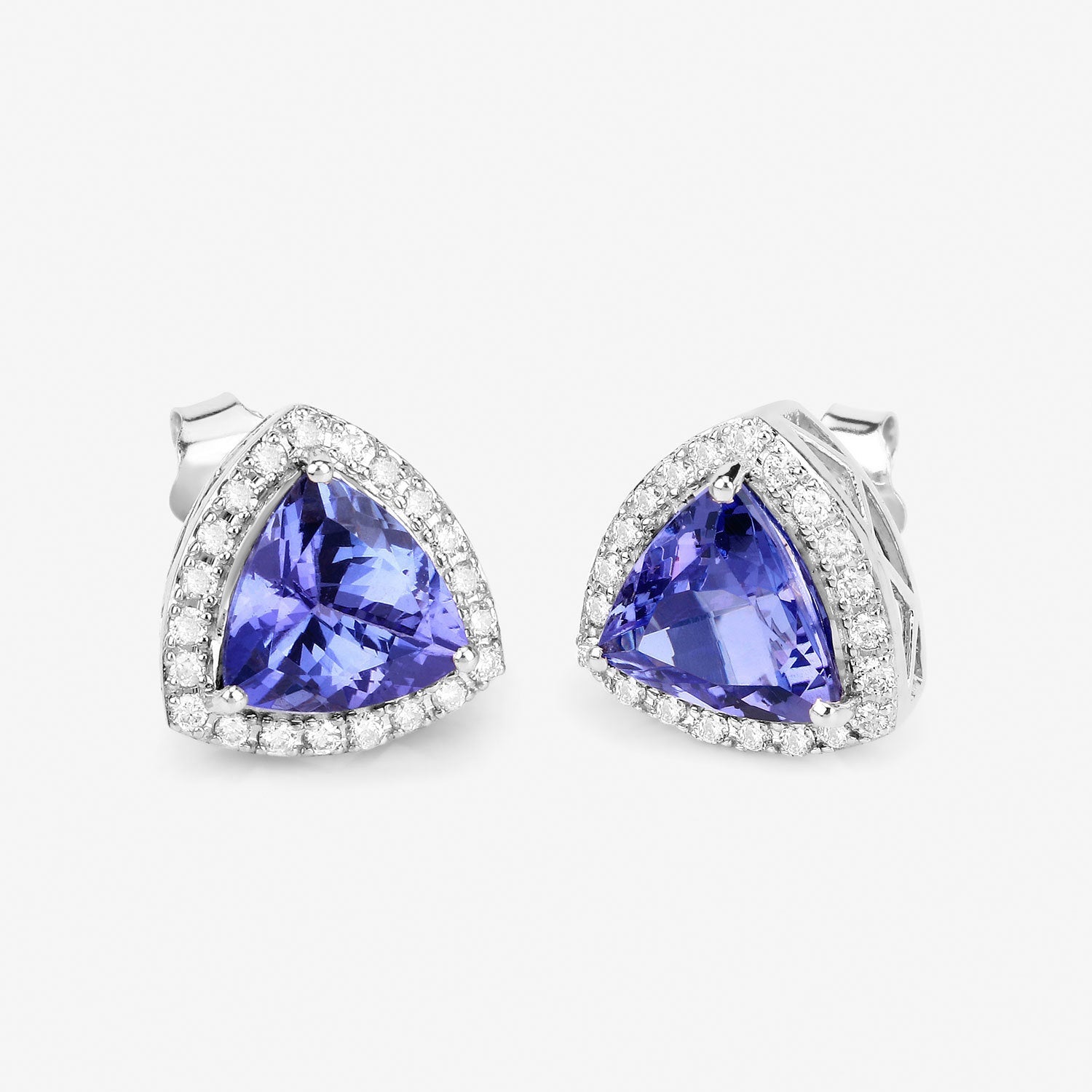 3.82 Carat Genuine Tanzanite and White Diamond 14K White Gold Earrings