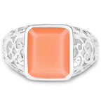 5.75 Carat Genuine Peach Moonstone .925 Sterling Silver Ring