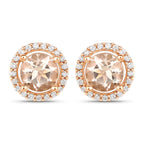 0.93 Carat Genuine Morganite and White Diamond 14K Rose Gold Earrings
