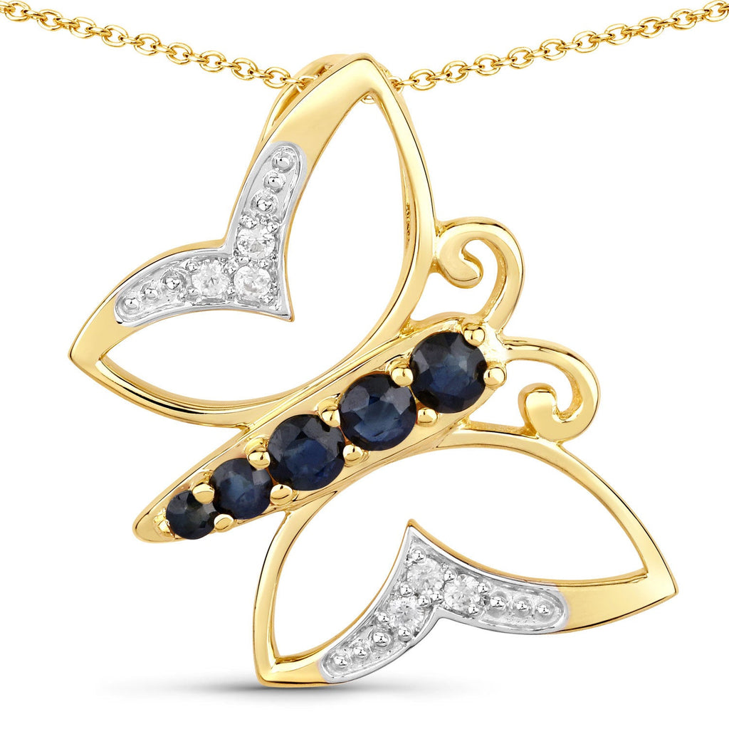 0.56 Carat Genuine Blue Sapphire and White Zircon .925 Sterling Silver Necklace