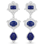 9.37 Carat Genuine Lapis and White Topaz .925 Sterling Silver Earrings