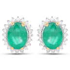 2.66 Carat Genuine Zambian Emerald and White Diamond 14K Yellow Gold Earrings