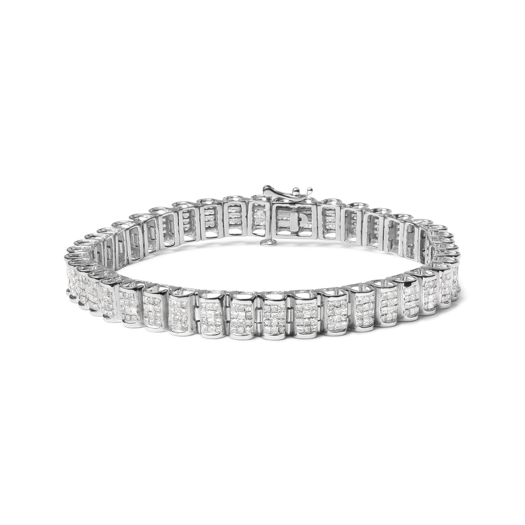 14K Yellow Gold 5.0 Carat Total Weight Invisible Set Princess-cut Diamond Buckle Link Tennis Bracelet (H-I Color, SI2-I1 Clarity) - Size 7.25"