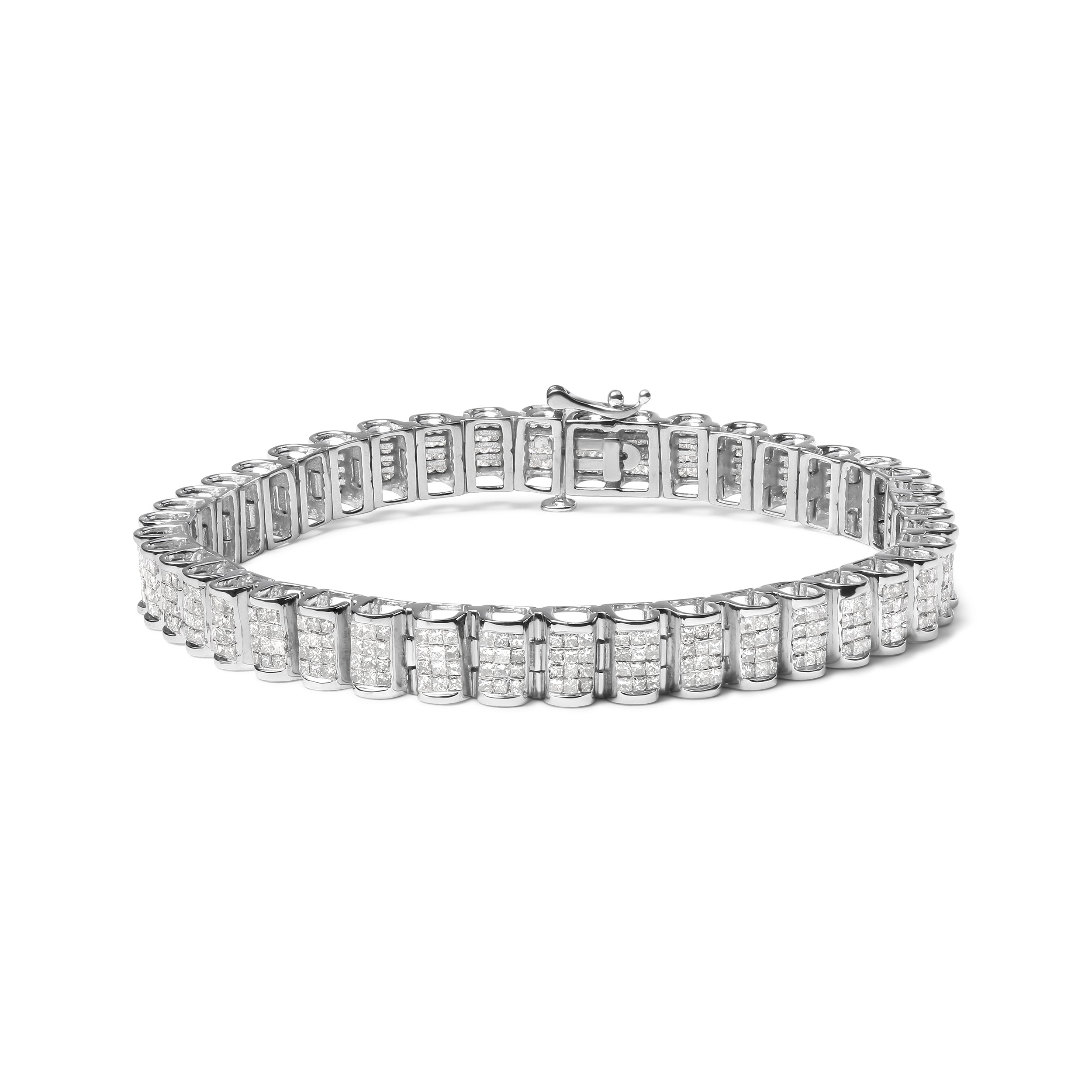 14K Yellow Gold 5.0 Carat Total Weight Invisible Set Princess-cut Diamond Buckle Link Tennis Bracelet (H-I Color, SI2-I1 Clarity) - Size 7.25"