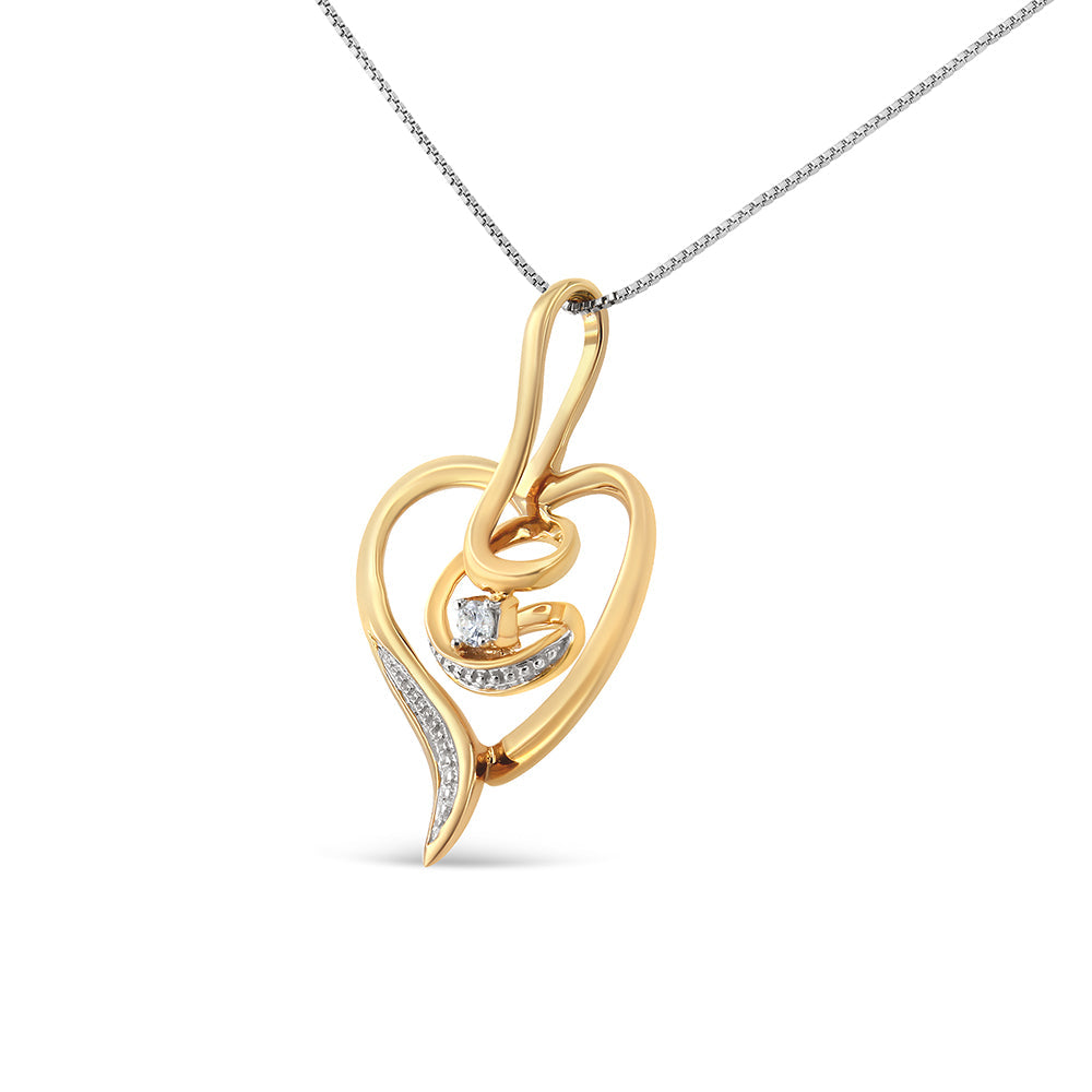 Espira 10K Yellow Gold .03 Carat Total Weight Diamond-Accented Round-Cut Diamond Swirl Open Heart 18" Pendant Necklace (I-J Color, I2-I3 Clarity)
