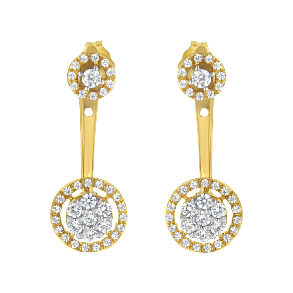 14K Yellow Gold Plated .925 Sterling Silver 5/8 Carat Total Weight Diamond Removable Stud and Dangle Earrings (I-J Color, I2-I3)