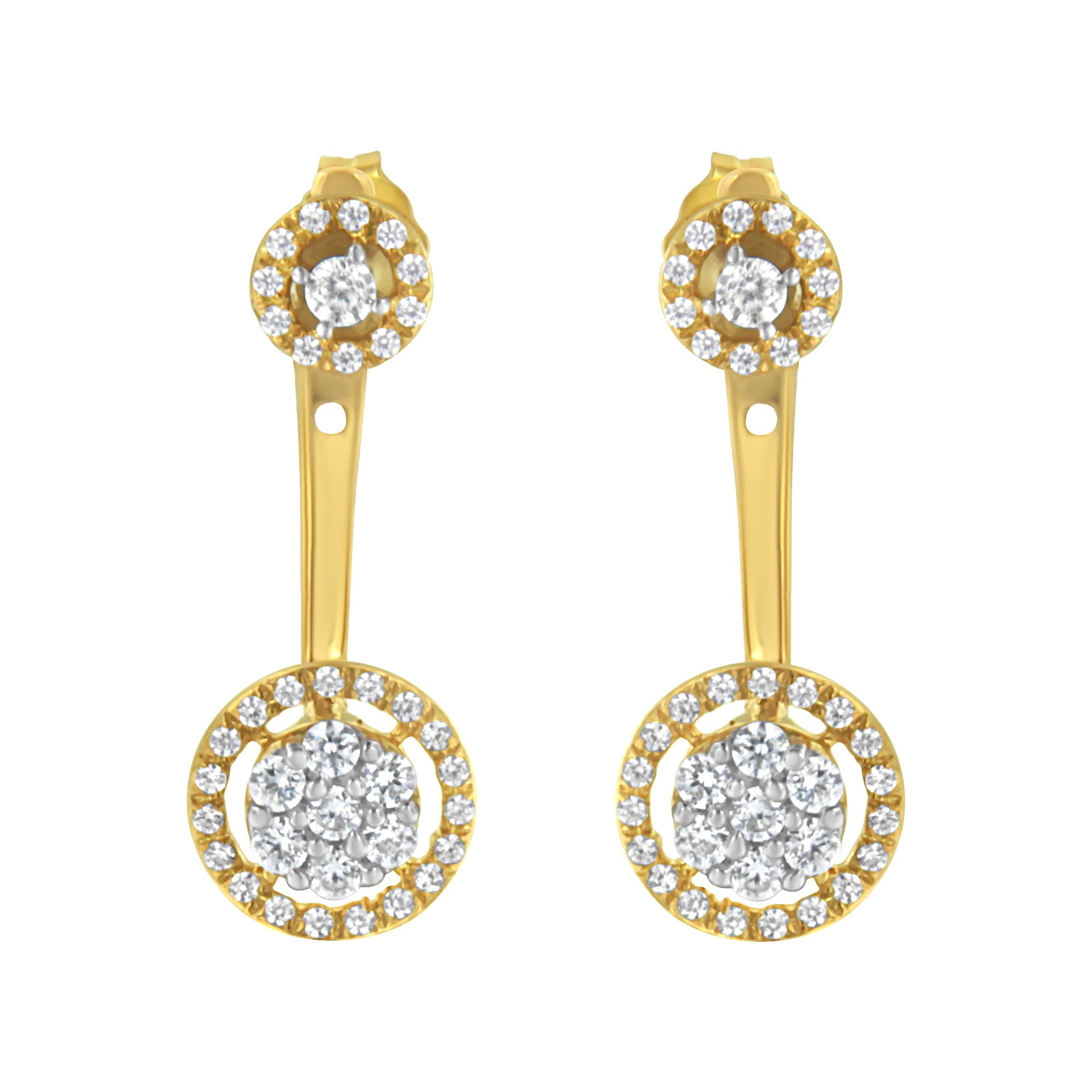14K Yellow Gold Plated .925 Sterling Silver 5/8 Carat Total Weight Diamond Removable Stud and Dangle Earrings (I-J Color, I2-I3)