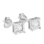 .925 Sterling Silver 1/2 Cttw Miracle Set Princess-cut Diamond Solitaire Stud Earrings (I-J Color, SI1-SI2 Clarity)