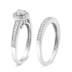 .925 Sterling Silver 1/2 Ctw Diamond Halo and Milgrain Engagement Ring Bridal Set (I-J Color, I3 Clarity) - Ring Size 7