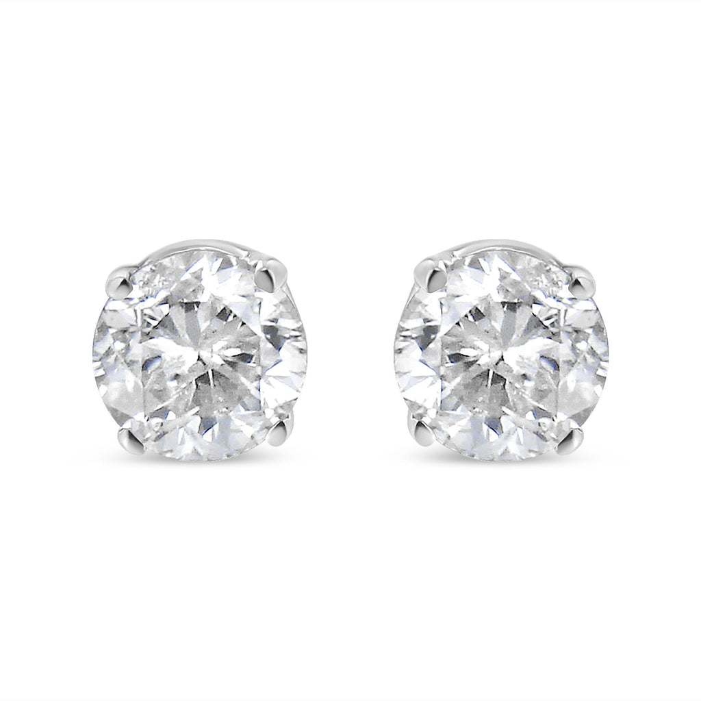 AGS Certified 14K White Gold 1.0 Cttw 4-Prong Set Brilliant Round-Cut Solitaire Diamond Push Back Stud Earrings (E-F Color, SI2-I1 Clarity)