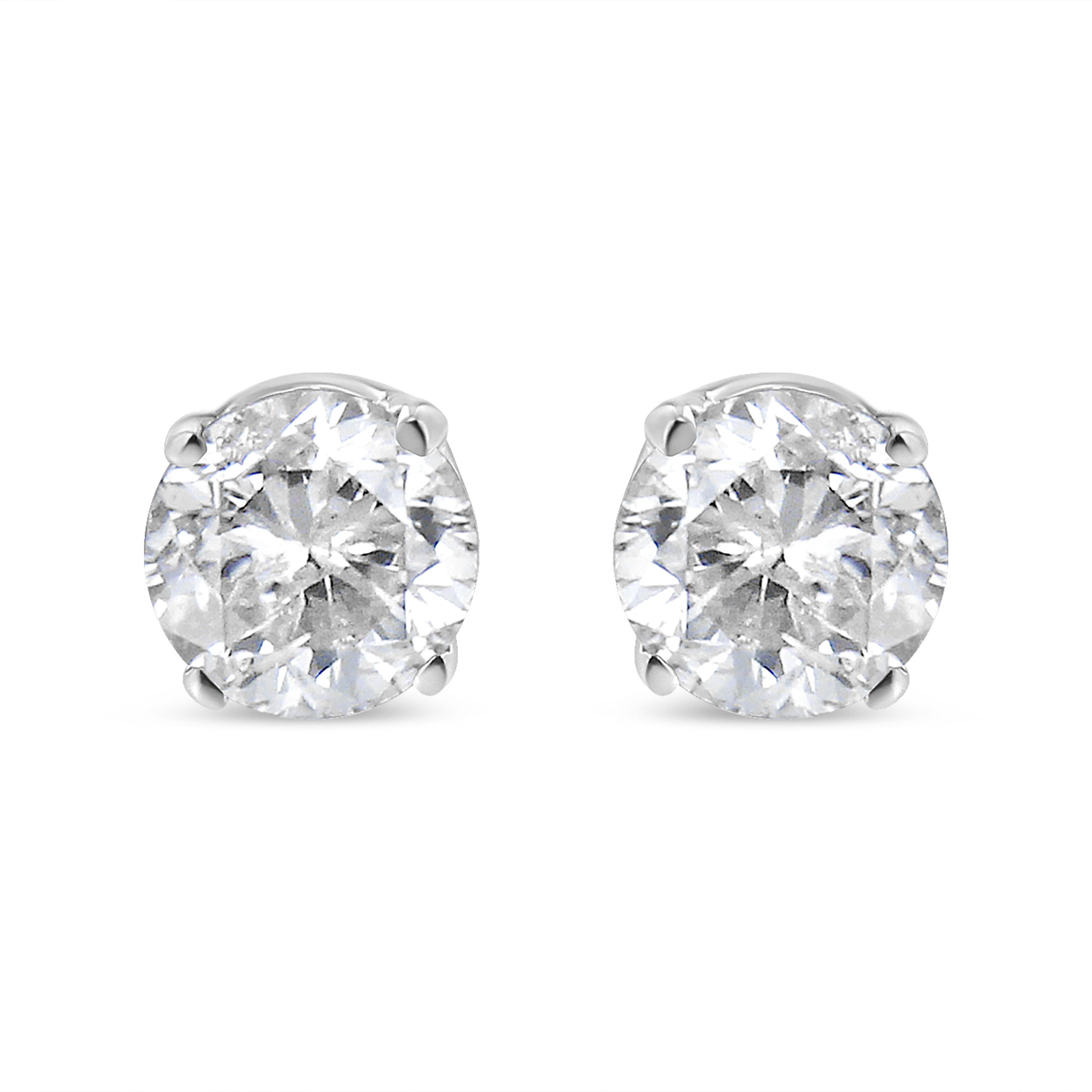 14K White Gold 1.00 Cttw Round Brilliant-Cut Near Colorless Diamond Classic 4-Prong Stud Earrings (H-I Color, I1-I2 Clarity)