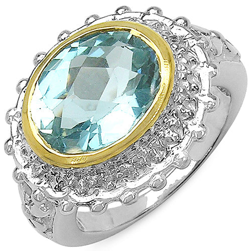 Two-Tone Plated 5.01 Carat Genuine Blue Topaz & White Topaz .925 Sterling Silver Ring