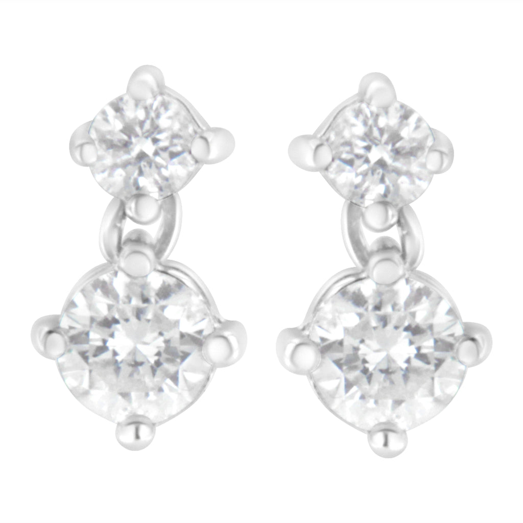 14K White Gold 1 cttw Double Diamond Stud Earrings (H-I Color, SI2-I1 Clarity)
