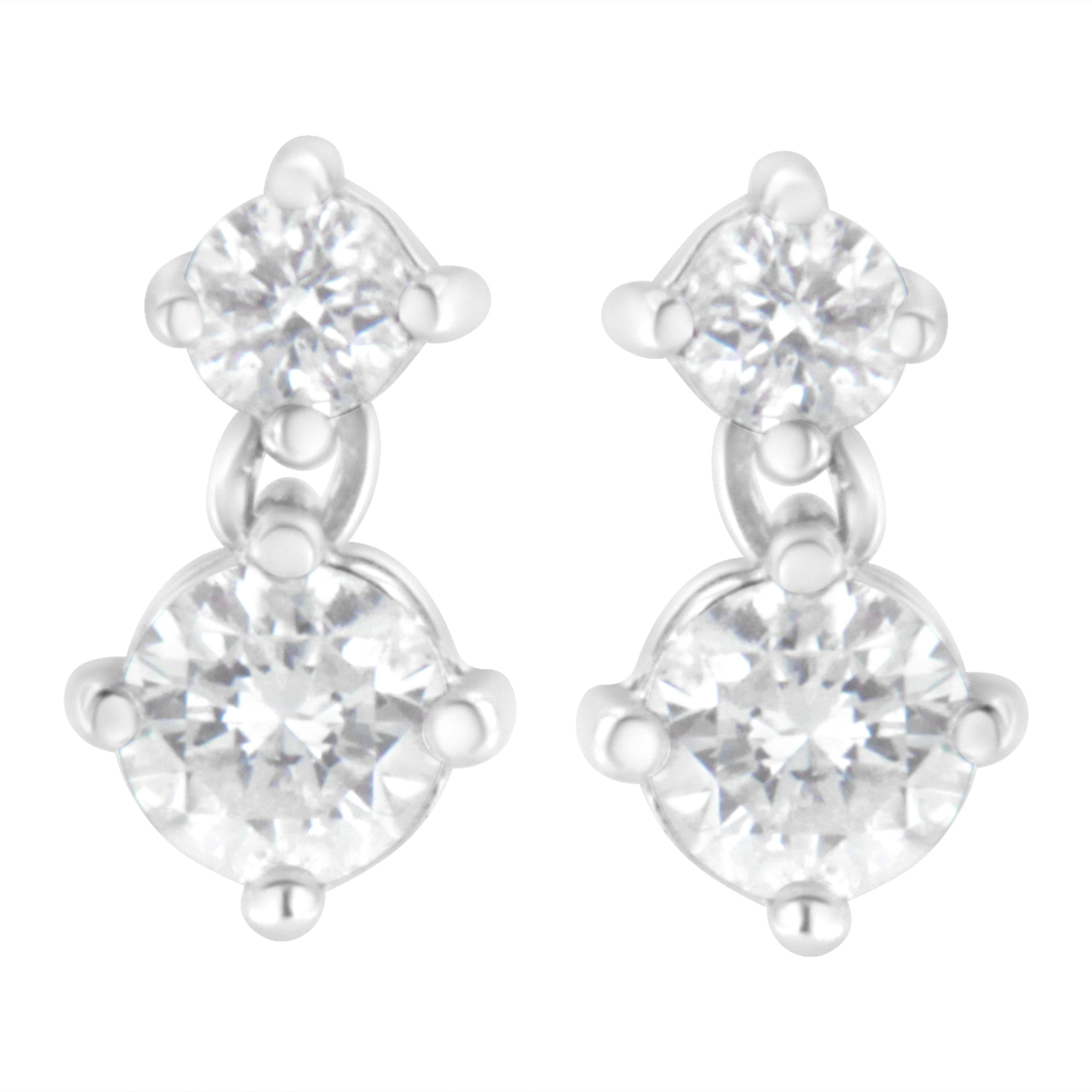 14K White Gold 1 cttw Double Diamond Stud Earrings (H-I Color, SI2-I1 Clarity)