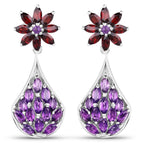 3.80 Carat Genuine Amethyst, Garnet and Amethyst .925 Sterling Silver Earrings