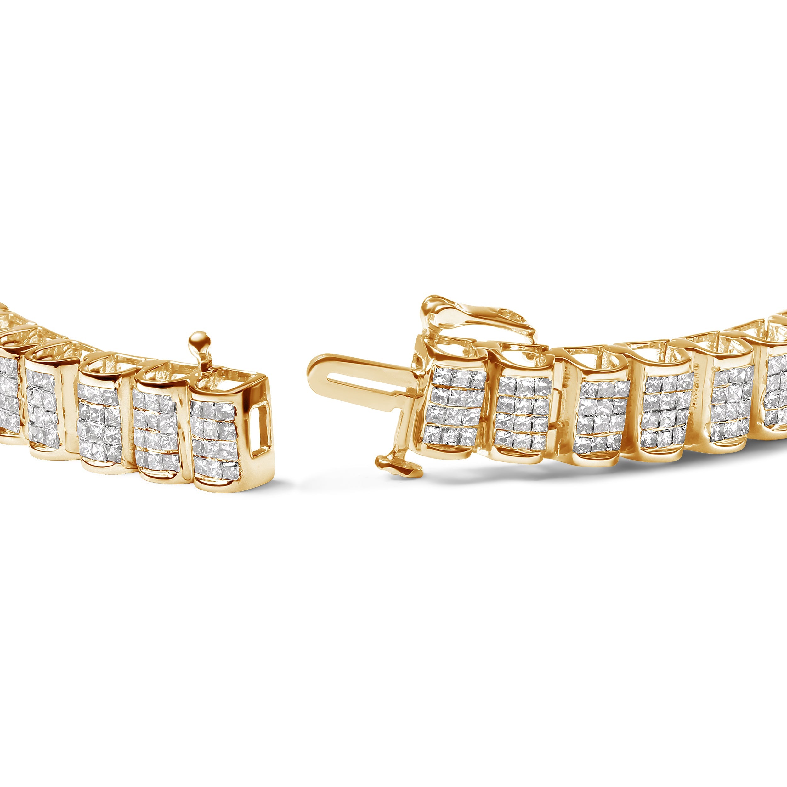 14K Yellow Gold 5.0 Carat Total Weight Invisible Set Princess-cut Diamond Buckle Link Tennis Bracelet (H-I Color, SI2-I1 Clarity) - Size 7.25"