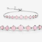 5.50 Carat Genuine Pink Opal and White Topaz .925 Sterling Silver Bracelet