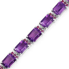 21.84 Carat Genuine Amethyst and Rhodolite Garnet .925 Sterling Silver Bracelet