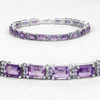 21.84 Carat Genuine Amethyst and Rhodolite Garnet .925 Sterling Silver Bracelet