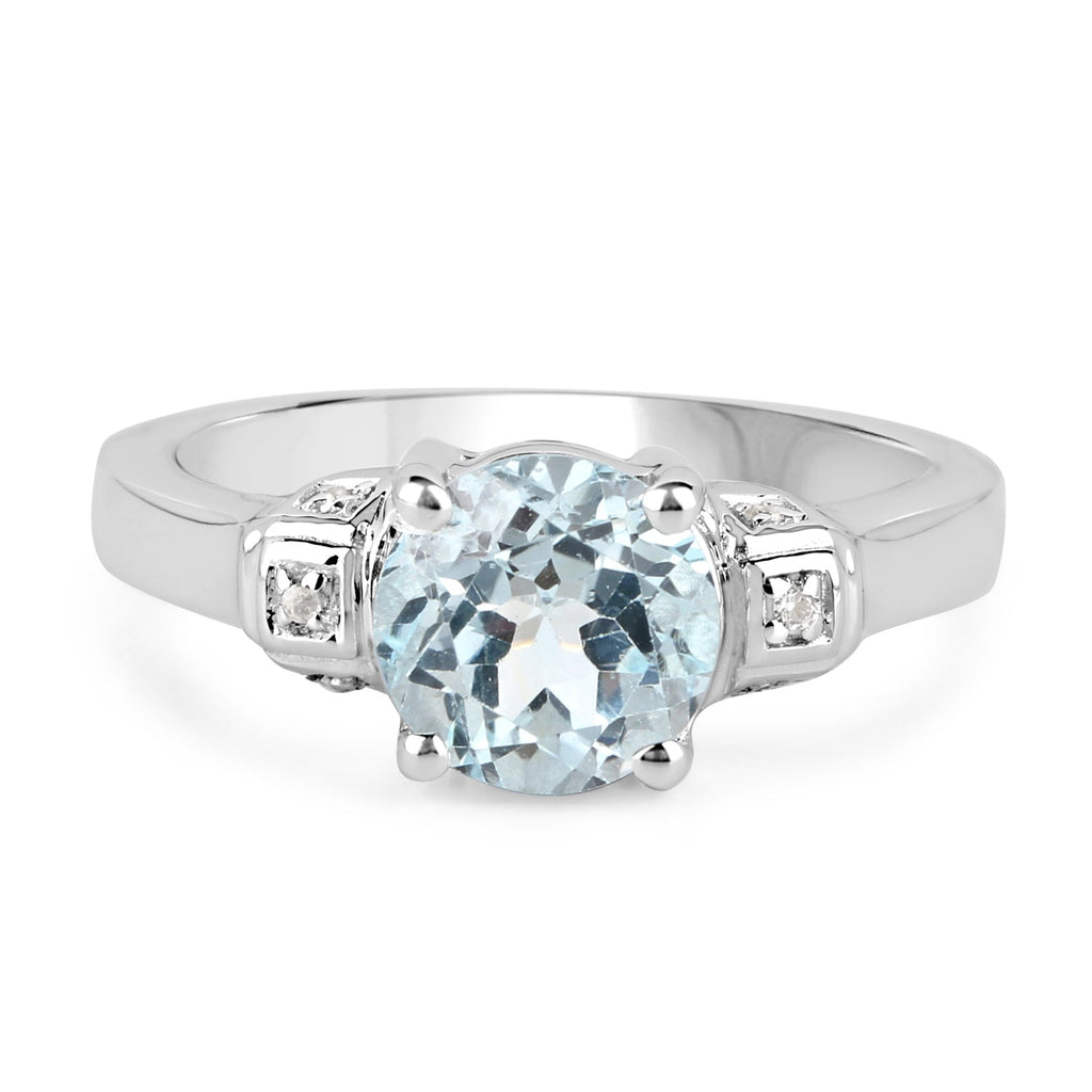 2.28 Carat Genuine Blue Topaz and White Topaz .925 Sterling Silver Ring