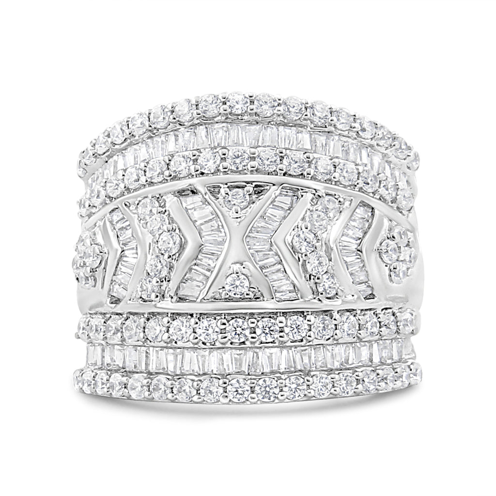 .925 Sterling Silver 2.0 Cttw Diamond Edge Multi-Row Ring Band (J-K Color, I3 Clarity) - Ring Size 7