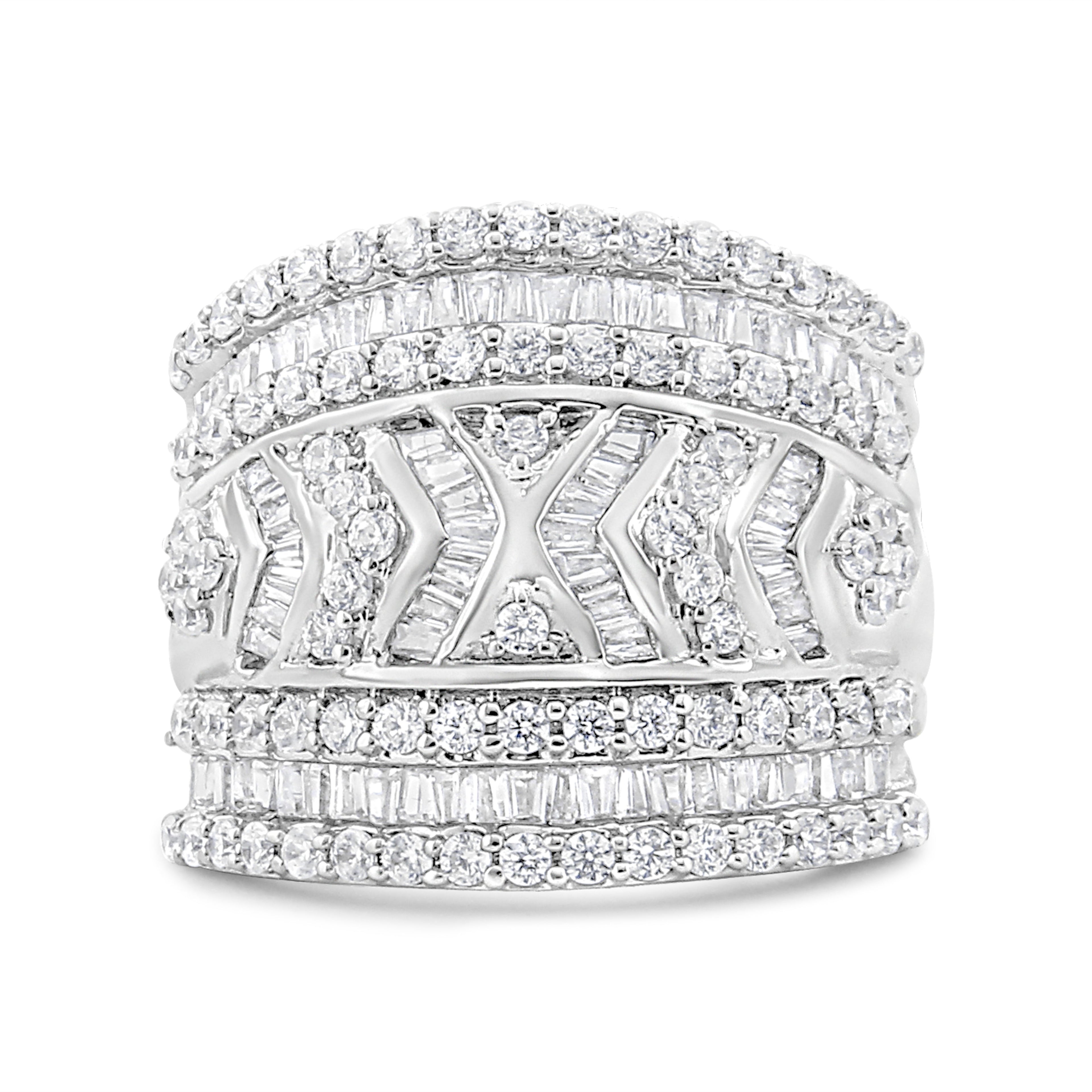 .925 Sterling Silver 2.0 Cttw Diamond Edge Multi-Row Ring Band (J-K Color, I3 Clarity) - Ring Size 7