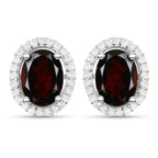 2.77 Carat Genuine Garnet and White Diamond .925 Sterling Silver Earrings