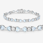 7.36 Carat Genuine Aquamarine and White Diamond .925 Sterling Silver Bracelet