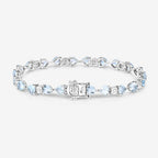 7.36 Carat Genuine Aquamarine and White Diamond .925 Sterling Silver Bracelet