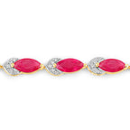 6.79 Carat Genuine Ruby and White Diamond 14K Yellow Gold Bracelet