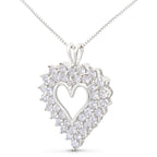 925 Sterling Silver 4.0 Cttw Diamond Two Row Open Heart 18" Pendant Necklace (I-J Color, I2-I3 Clarity)